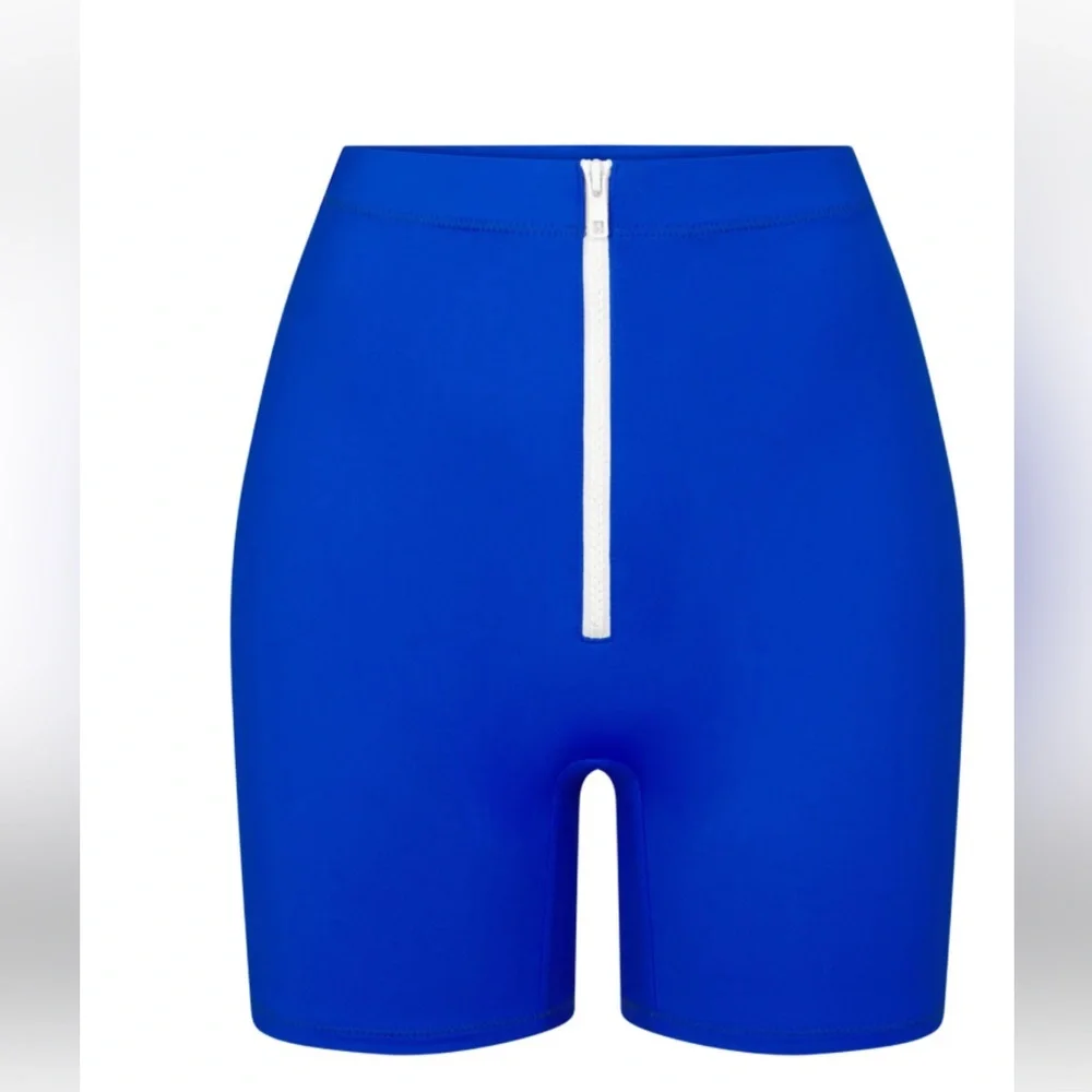 💙SKIMS SWIM SPORTY ZIP UP MID WAIST  BIKINI SHORTS COBALT XXS 3X